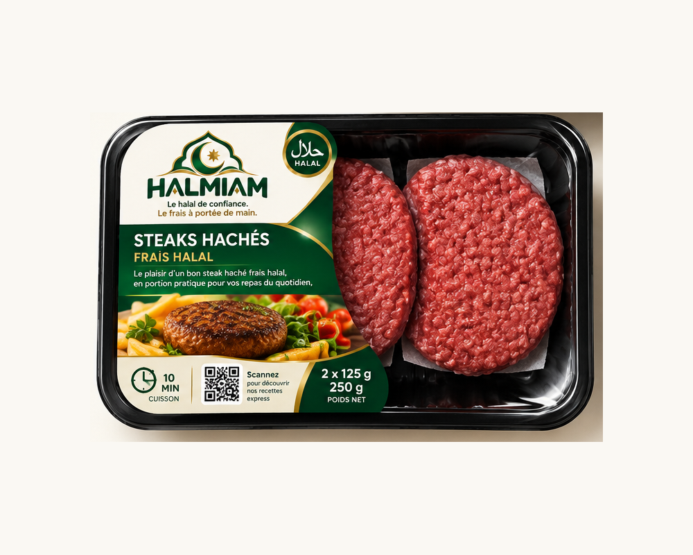 Maquette de la barquette HALMIAM — Steaks hachés frais halal